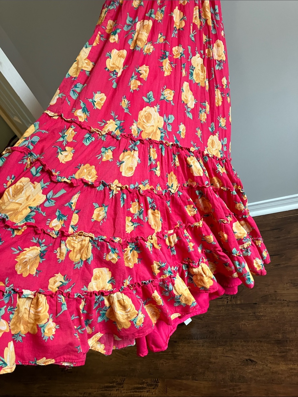 Betsey Johnson Pink Ruffled Tiered maxi Sundress size Large - Picture 5 of 8